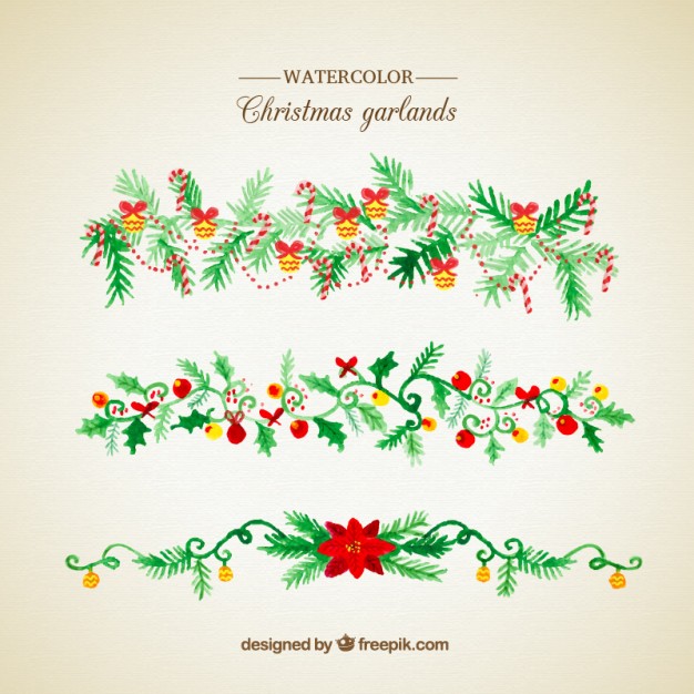 626x626 Watercolor Christmas Garlands Vector Free Download - Christmas Garland Watercolor