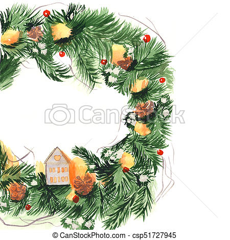 450x470 Watercolor Christmas Tree Wreath And Garland. Hand Painted Texture - Christmas Garland Watercolor