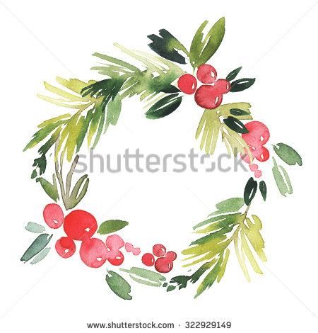 450x470 Watercolor Christmas Wreath - Christmas Garland Watercolor