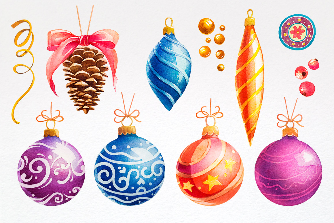 1160x774 Christmas. Watercolor Illustrations. - Christmas Ornament Watercolor