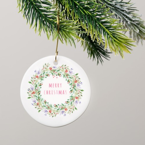 500x500 Watercolor Merry Christmas Wreath Ornament The Catholic Company - Christmas Ornament Watercolor