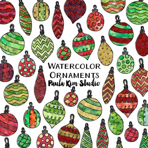 480x480 Watercolor And Gold Christmas Ornaments Paula Kim Studio - Christmas Ornament Watercolor