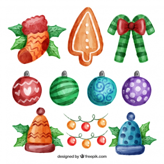 626x626 Watercolor Christmas Ornaments Pack Vector Free Download - Christmas Ornament Watercolor