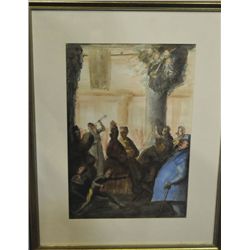 250x250 Christmas Scene With Revelers, Watercolor Amp Ink - Christmas Scene Watercolor