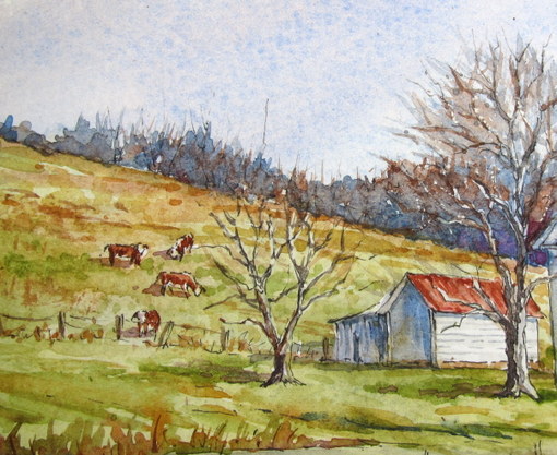 510x417 Everyday Artist Step By Step Watercolor Winter Farm Scene - Christmas Scene Watercolor