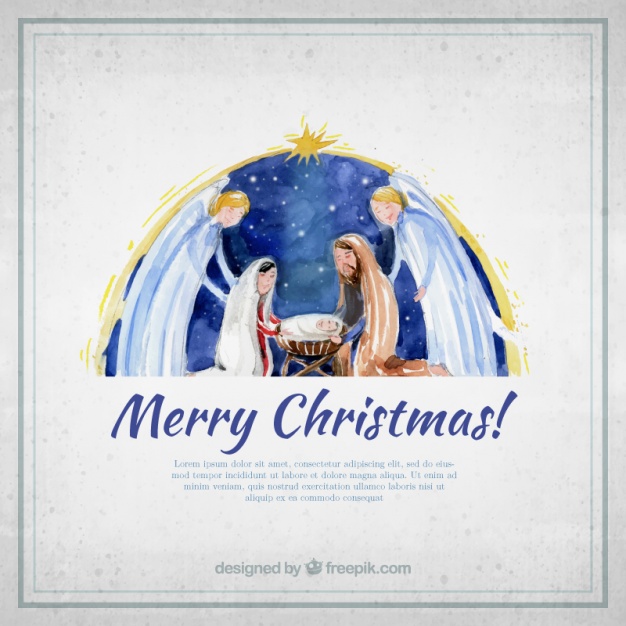 626x626 Merry Christmas Card With Watercolor Nativity Scene Vector Free - Christmas Scene Watercolor