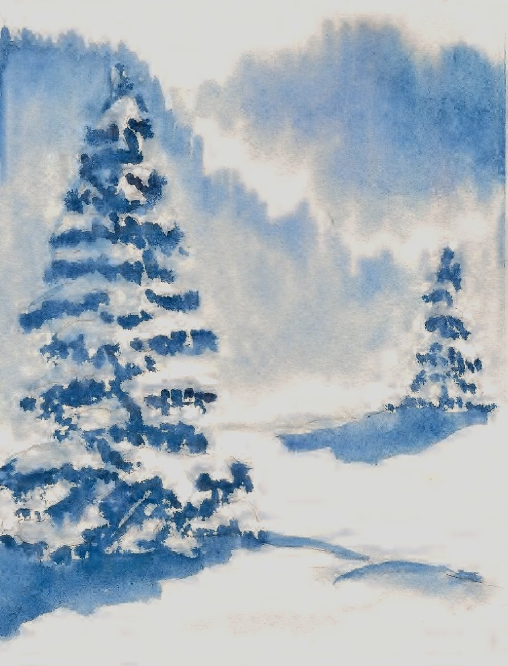 989x1297 Paint Your Own Christmas Cards Wet In Wet - Christmas Scene Watercolor