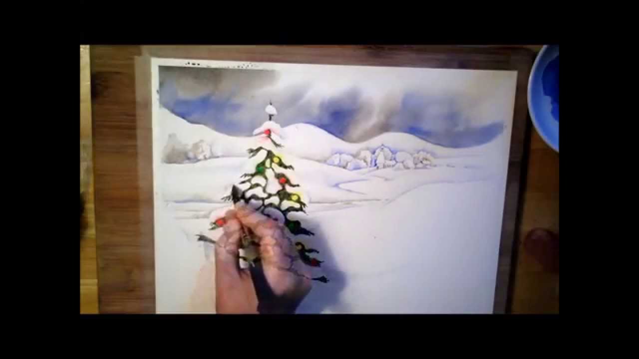 1280x720 A Christmas Tree - Christmas Scene Watercolor