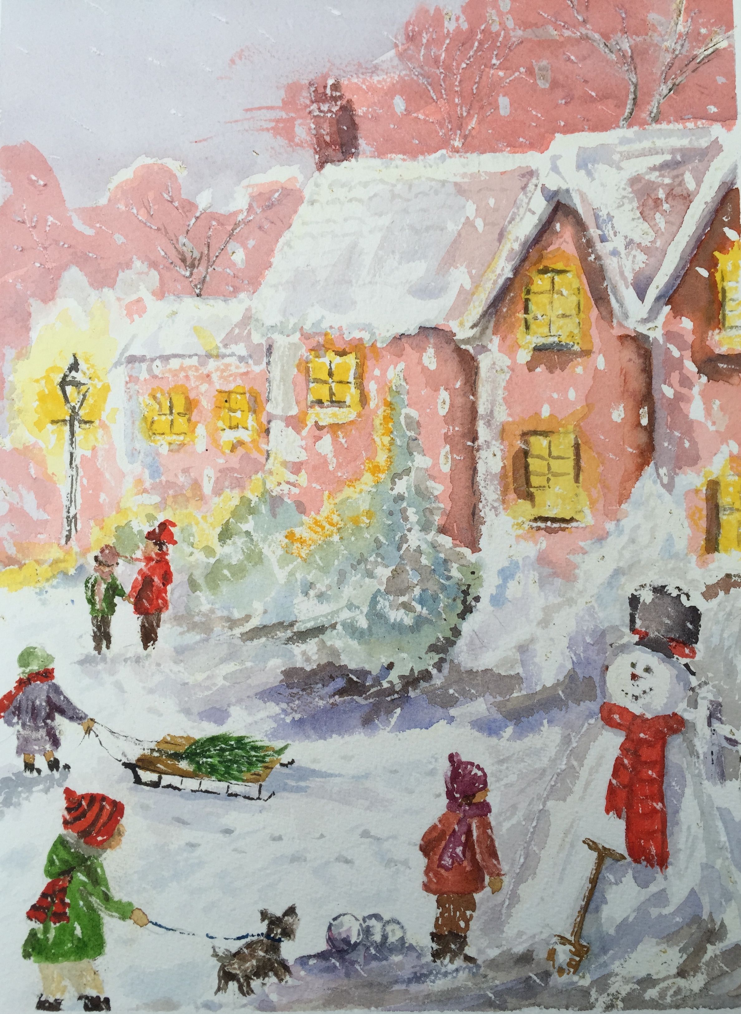 2376x3253 Watercolour Christmas Scene - Christmas Scene Watercolor