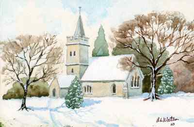 400x262 Church Scene Xmas Card - Christmas Scene Watercolor