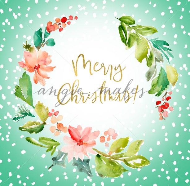 613x600 Cute Merry Christmas Watercolor Wreath Background - Christmas Watercolor