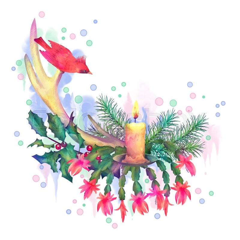 800x800 Merry Christmas Watercolor Drawing. Holiday Composition Of The - Christmas Watercolor