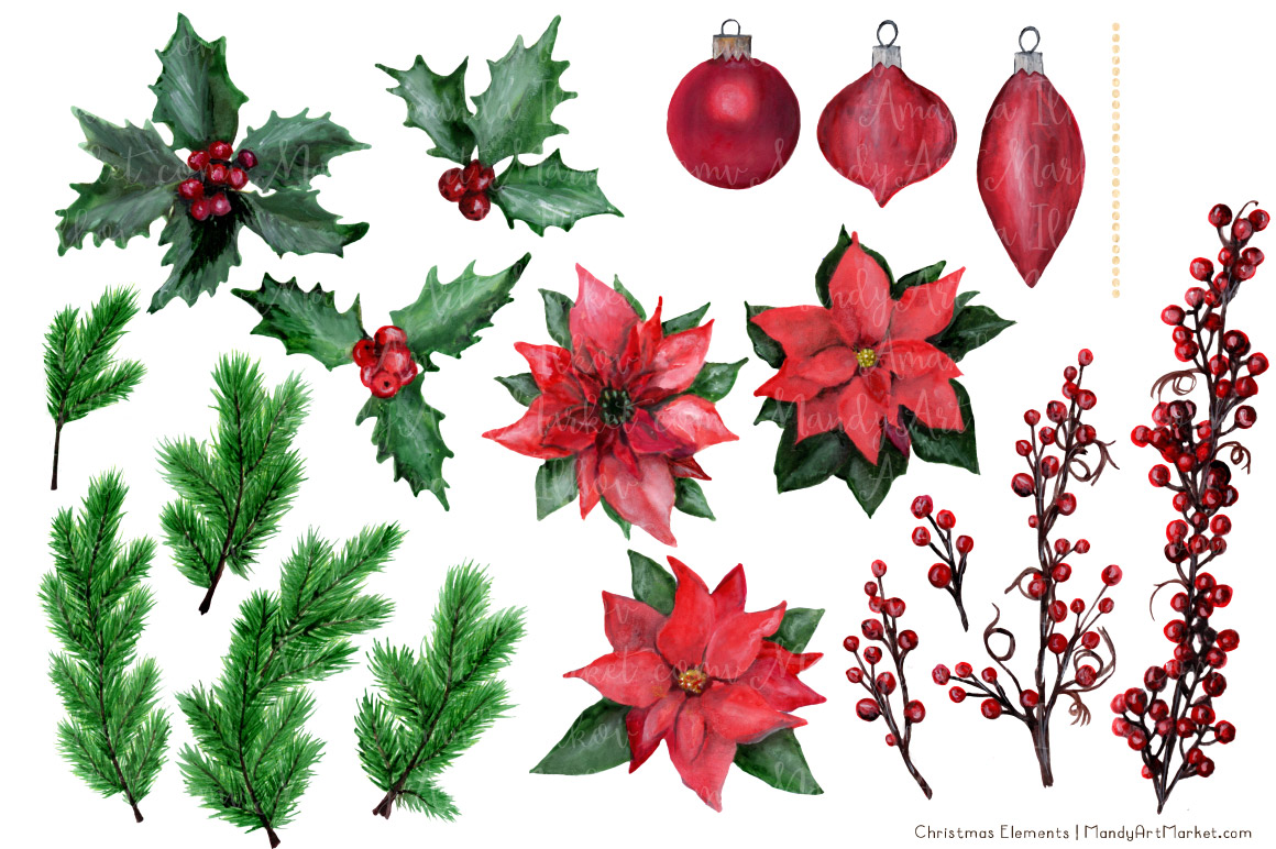 1160x772 Merry Amp Bright Christmas Watercolor Pine Wreath Amp Elements By - Christmas Watercolor