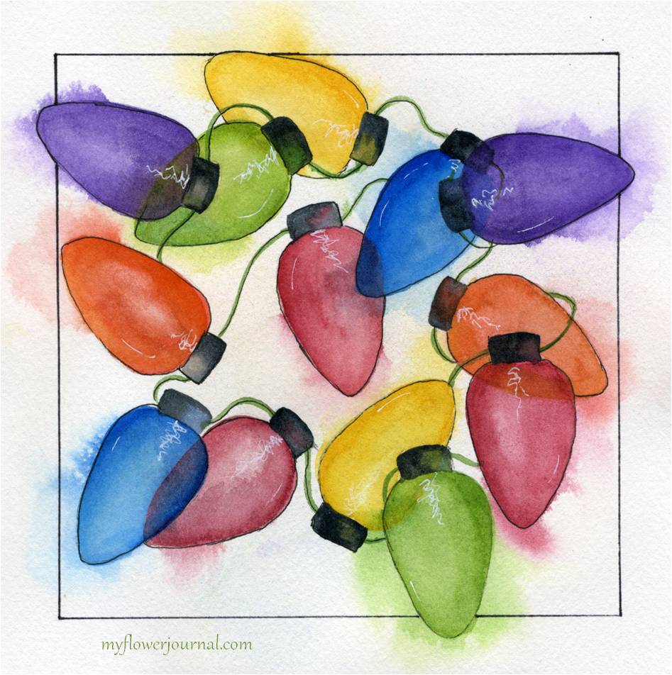 947x952 Watercolor Christmas Lights That Glow - Christmas Watercolor