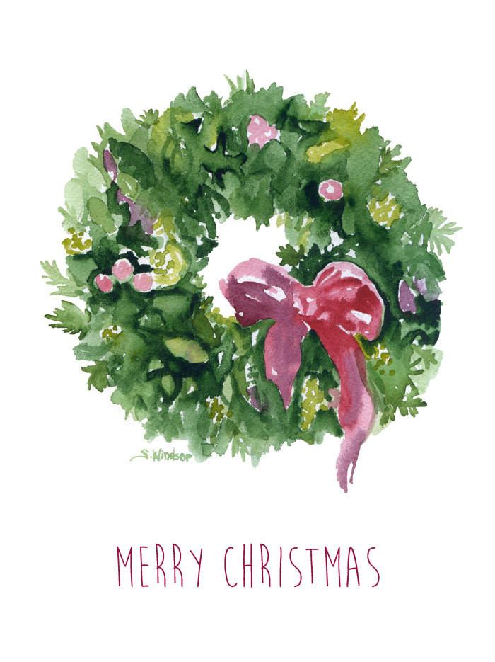 700x935 Watercolor Christmas Wreath Christmas Cards Set Susan Windsor - Christmas Watercolor