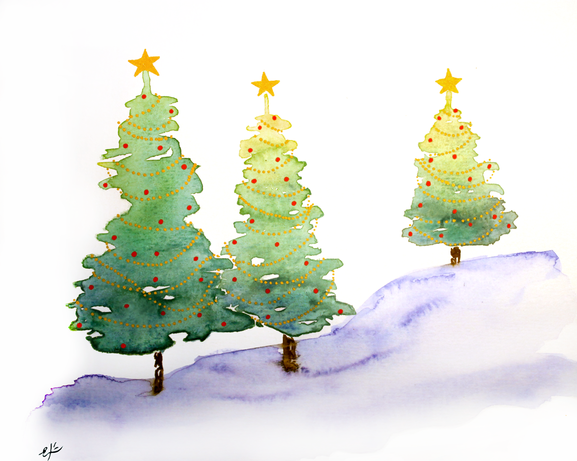 1187x949 Ekeyart Arboles Para La Navidad, Acuarela Y Rotuladores Trees - Christmas Watercolor