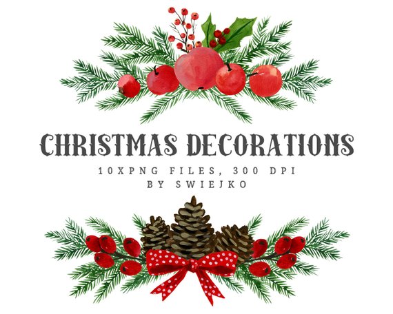 570x456 Christmas Watercolor Clipart Holiday Decoration Christmas Etsy - Christmas Watercolor