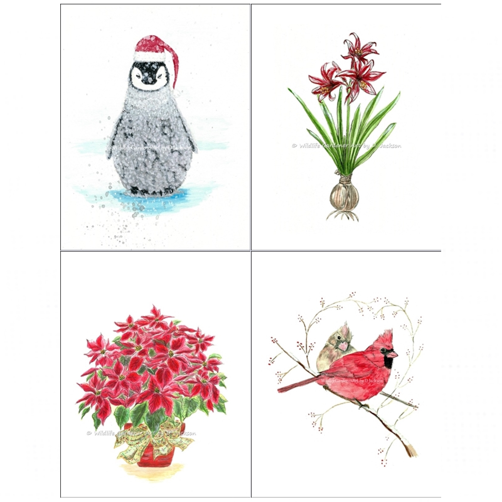 1600x1600 Christmas Birds And Plants, Seasonal Watercolor Art Prints (Set Of - Christmas Watercolor Art