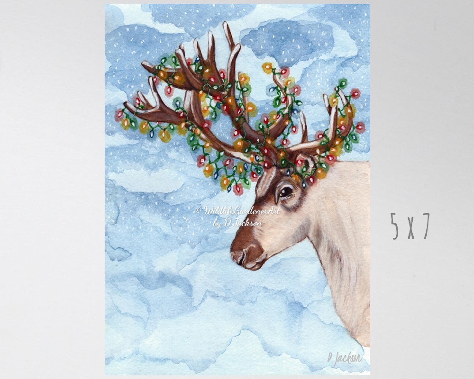 1600x1280 Christmas Reindeer Watercolor Art Print Wildlife Gardener Art - Christmas Watercolor Art