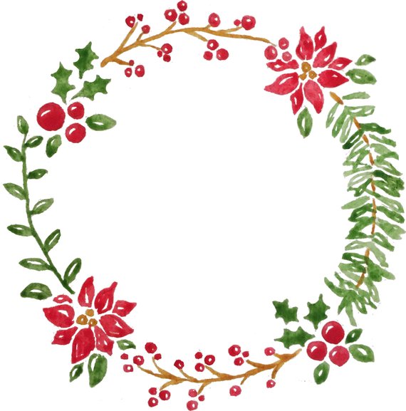 570x577 Christmas Watercolor Wreath Clip Art Etsy - Christmas Watercolor Art