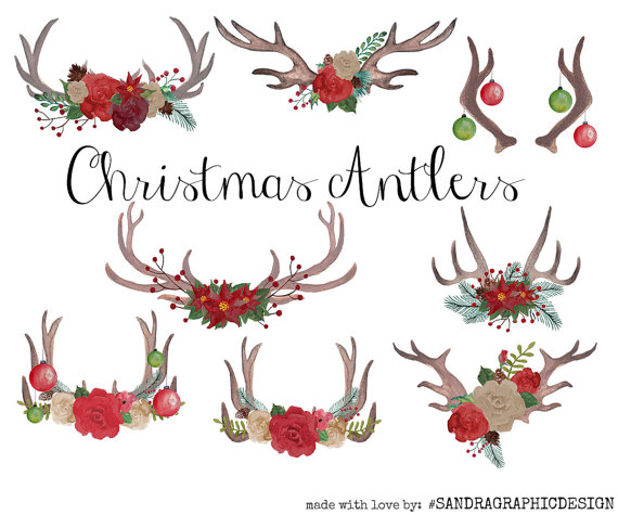 570x475 Christmas Antlers Clip Art, Watercolor Clip Art, Watercolor - Christmas Watercolor Art