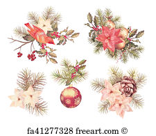 225x195 Free Art Print Of Christmas Retro Watercolor Decorative - Christmas Watercolor Art