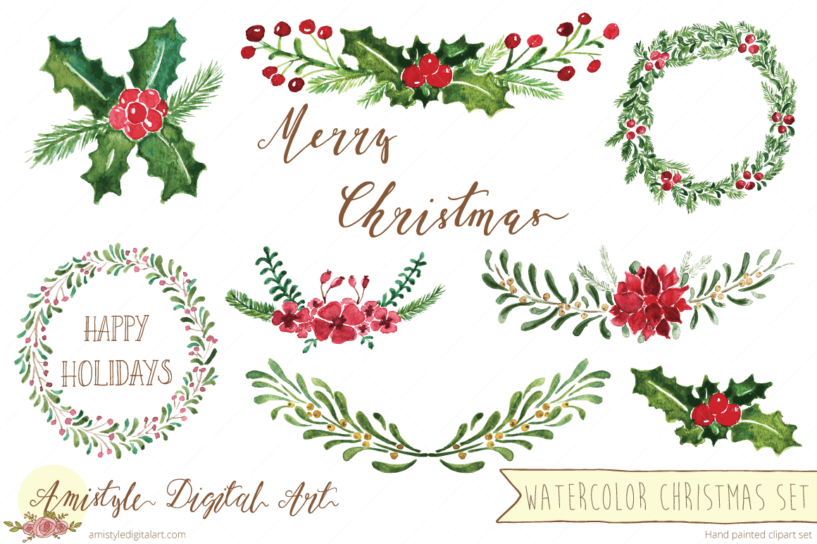 1160x772 New Item Watercolor Christmas Flowers - Christmas Watercolor Art