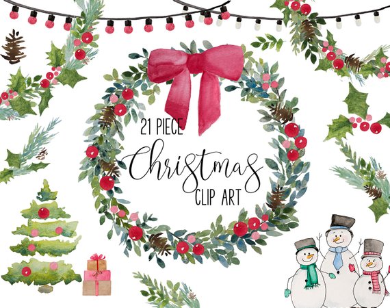 570x450 21 Piece Christmas Watercolor Clip Art Instant Download Etsy - Christmas Watercolor Art