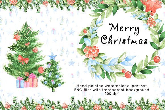 580x386 Christmas Watercolor Clipart Set By Color Days On @creativemarket - Christmas Watercolor Clipart