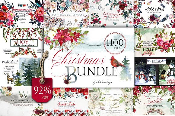 580x386 Christmas Watercolor Floral Bundle - Christmas Watercolor Clipart