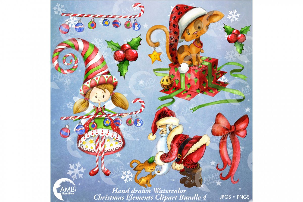 1200x800 Christmas Watercolor Handrawn Clipart Bundle 2 Amb 1474 - Christmas Watercolor Clipart