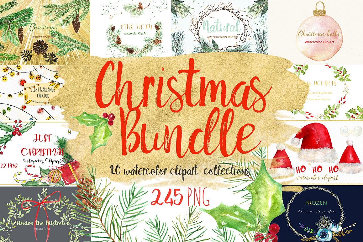 1158x772 Christmas Watercolor Clipart Bundle - Christmas Watercolor Clipart