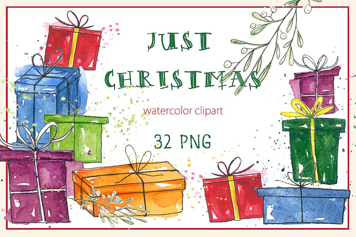 1160x772 Just Christmas. Watercolor Clipart. By Labfcreations - Christmas Watercolor Clipart