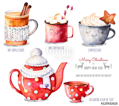 500x447 Merry Christmas And Happy New Year Set. Watercolor Collection With - Christmas Watercolor Clipart