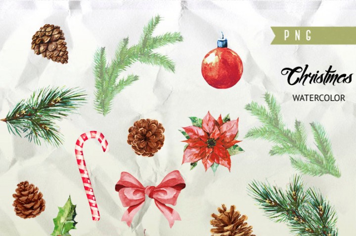 720x479 Christmas Watercolor Clipart, New Year Decoration, Holiday Hand - Christmas Watercolor Clipart