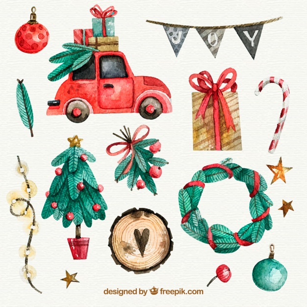 626x626 Christmas Watercolor Elements Set Vector Free Download - Christmas Watercolor Images