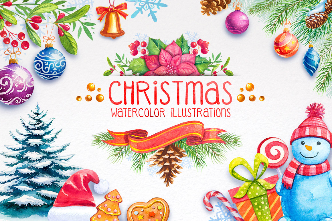 1160x774 Christmas. Watercolor Illustrations. - Christmas Watercolor Images