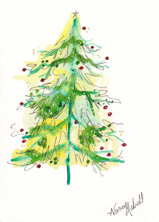 645x900 Green Watercolor Christmas Tree Painting By Michele Hollister - Christmas Watercolor Images