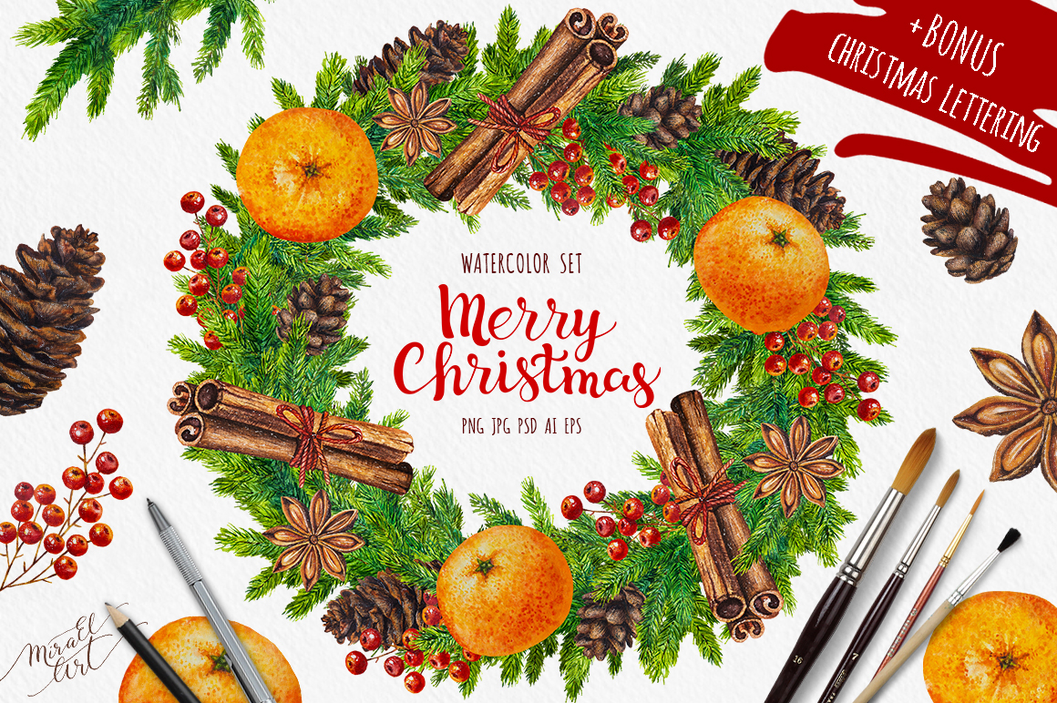 1160x772 Merry Christmas - Christmas Watercolor Images