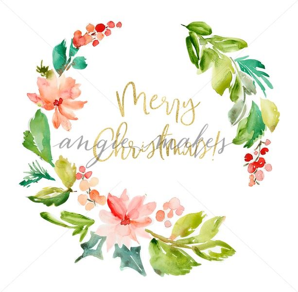 613x600 Merry Christmas Watercolor Background. Cute Christmas Wreath - Christmas Watercolor Images