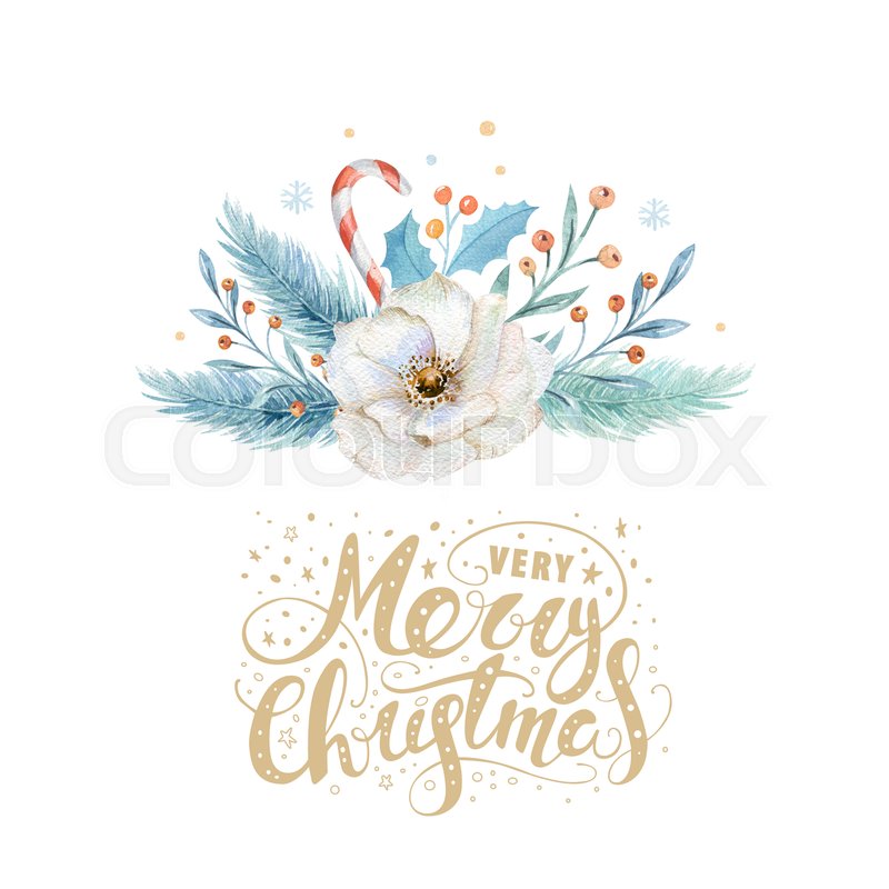 800x800 Merry Christmas Watercolor Cards With Floral Elements. Happy New - Christmas Watercolor Images