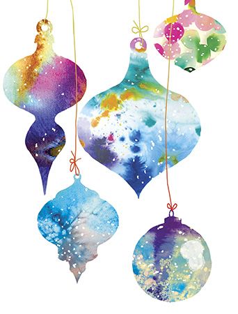 342x450 Christmas Watercolor Ornaments, Holiday Greeting Card By Masha D - Christmas Watercolor Images