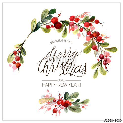 498x500 Christmas Card. Watercolor Painting With Hand Lettering. Berry - Christmas Watercolor Images