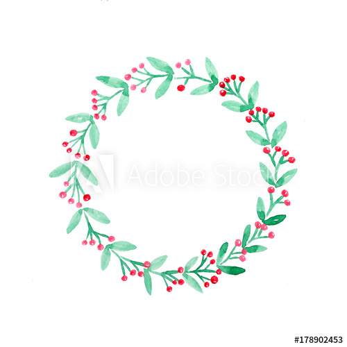 500x500 Christmas Wreath Watercolor Drawing On White Paper Background - Christmas Wreath Watercolor