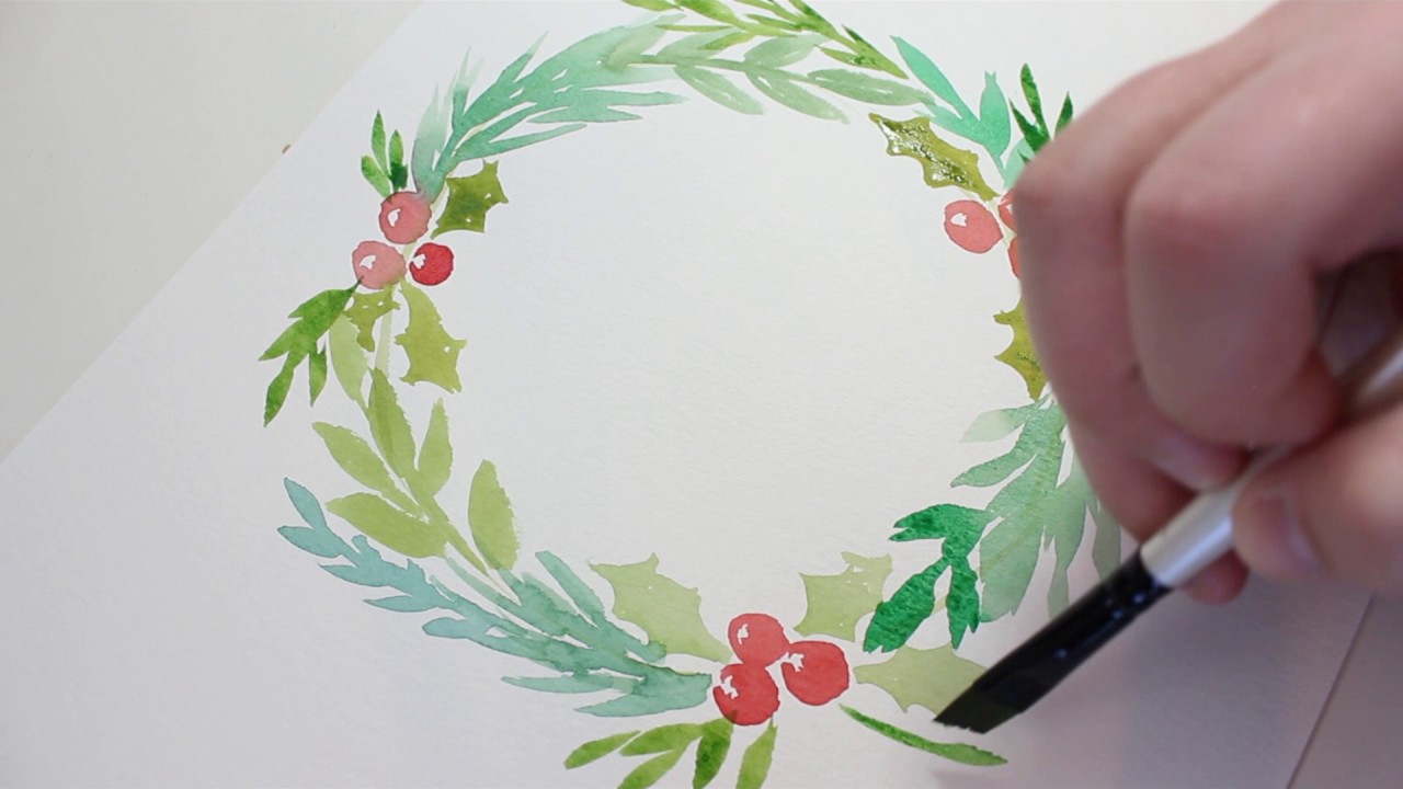 1280x720 Loose Merry Christmas Wreath Watercolor + Calligraphy - Christmas Wreath Watercolor