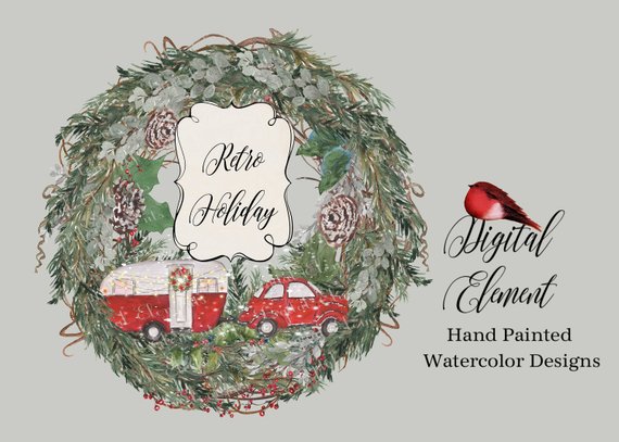 570x407 Watercolor Christmas Clip Art Christmas Wreath Watercolor Etsy - Christmas Wreath Watercolor