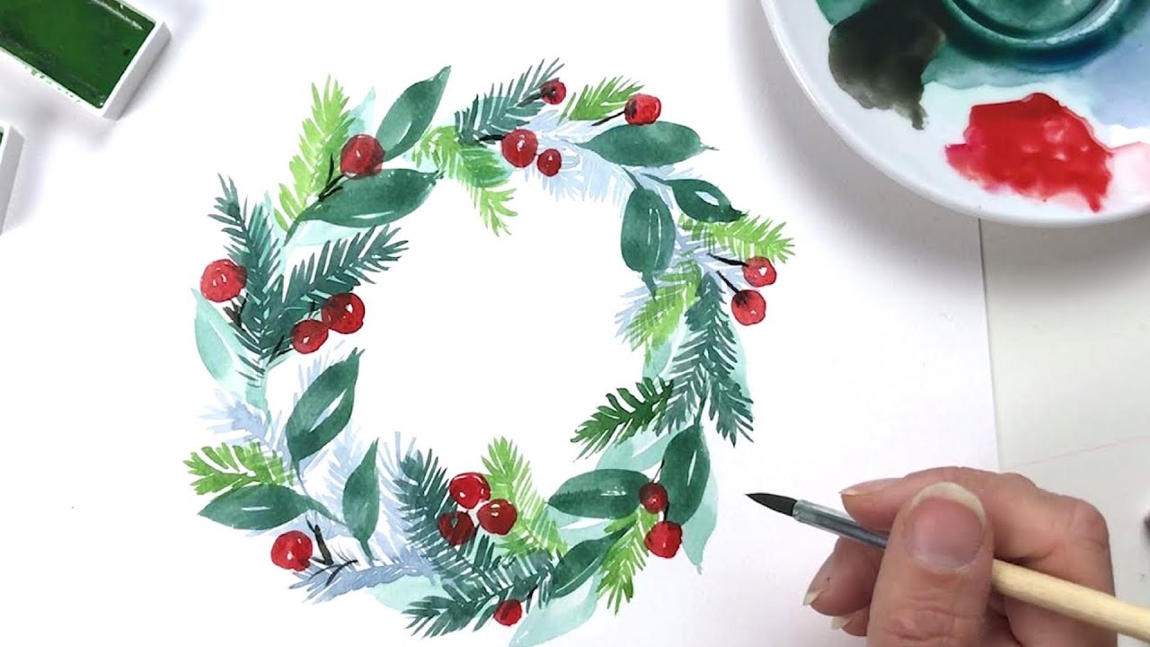 1280x720 Christmas Wreath Watercolor - Christmas Wreath Watercolor