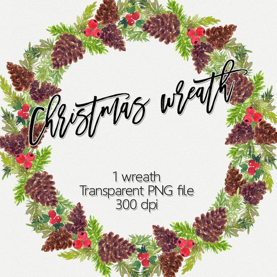 570x570 Watercolor Christmas Wreath Christmas Wreath Clip Art Etsy - Christmas Wreath Watercolor