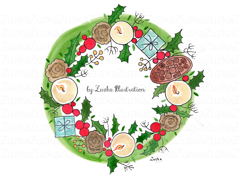 800x600 Christmas Wreath Watercolor By Zsuzsanna Toth - Christmas Wreath Watercolor