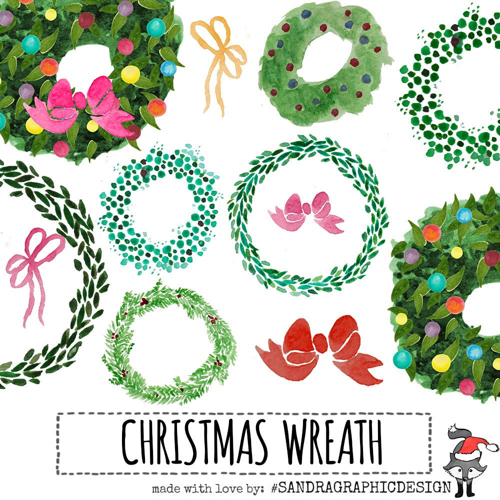 1000x1000 Christmas Clip Art Hand Painted Watercolor - Christmas Wreath Watercolor